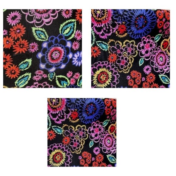 VTG Elementz Blouse Woman 1X Black Floral Shirt Button Short Sleeves Psy… - Picture 8 of 12